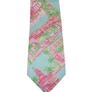 Lilly Pulitzer Neck Tie Palm Beach Resort Pink Green Pastel RARE